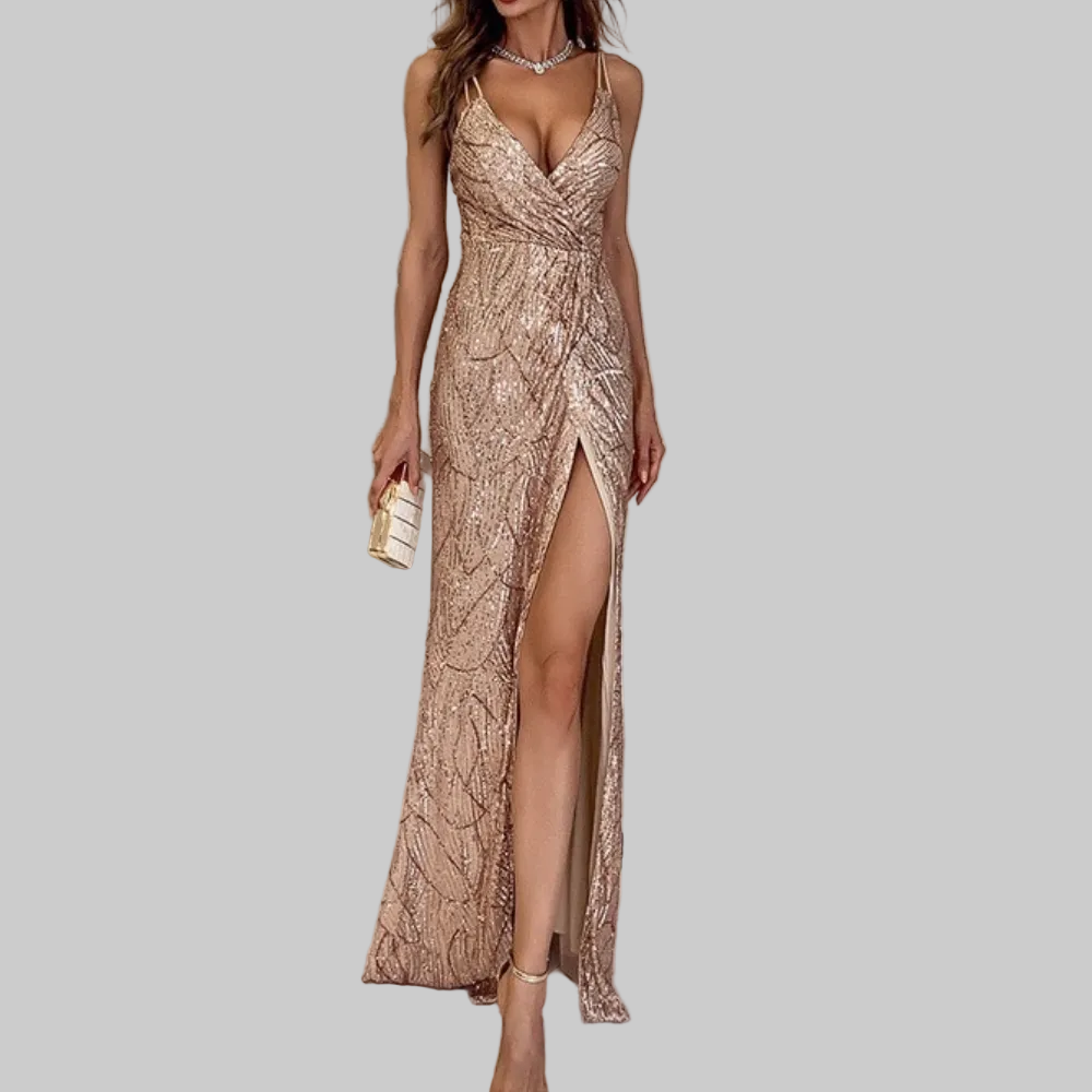 Rosa Women's Gown | Sequin High Slit Evening Dress, Elegant Design 1