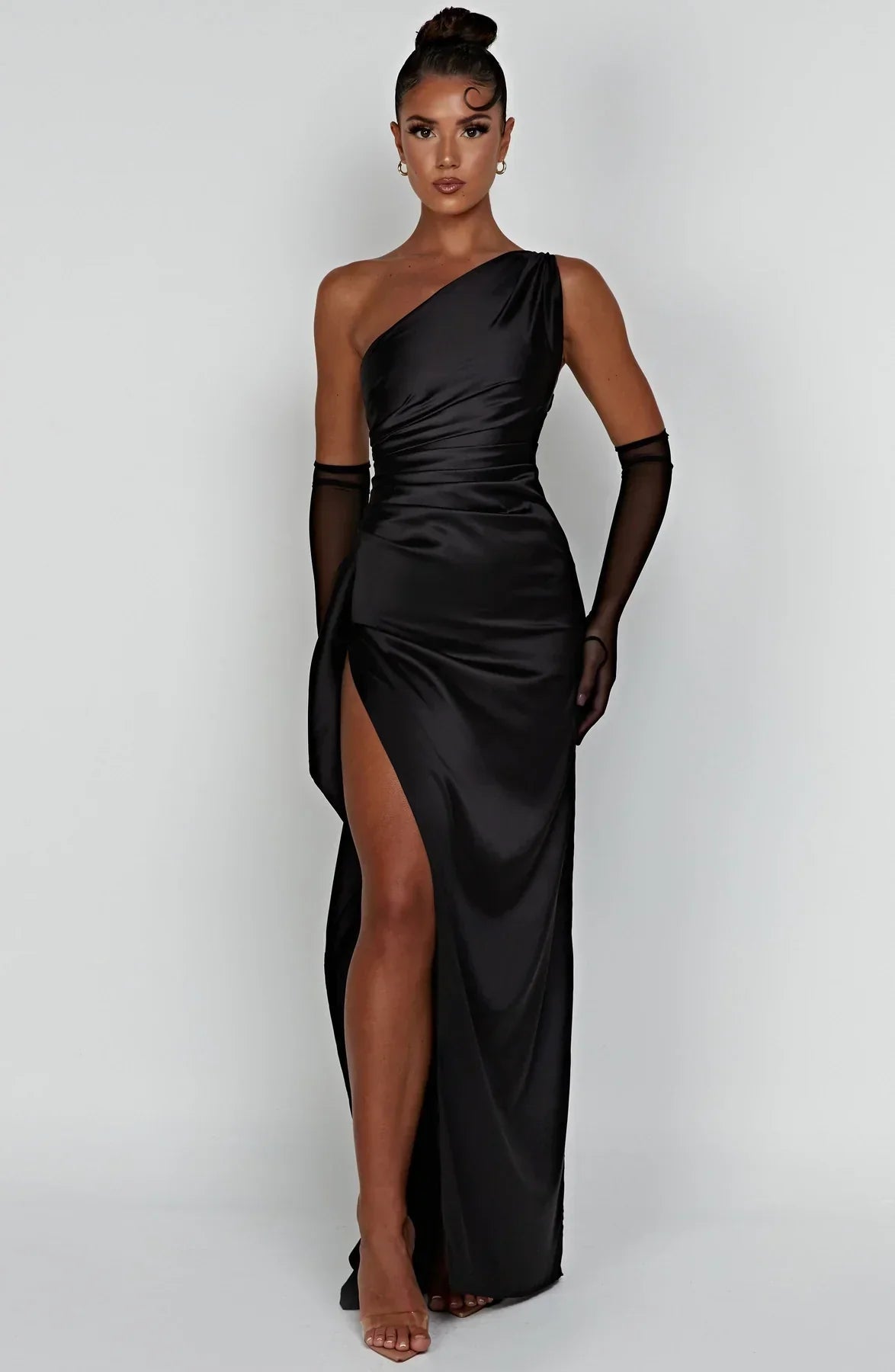 Satin Evening Gown for Women | One-Shoulder Design with Thigh-High Slit 10