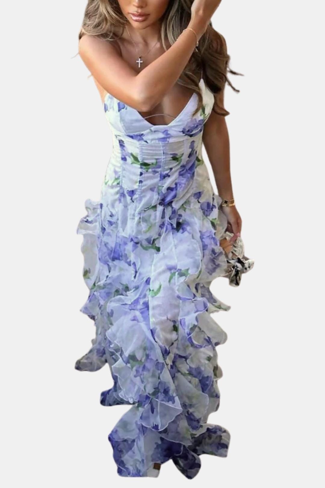 Sharon Women's Maxi Dress | Ruffle Design, Floral Print 4