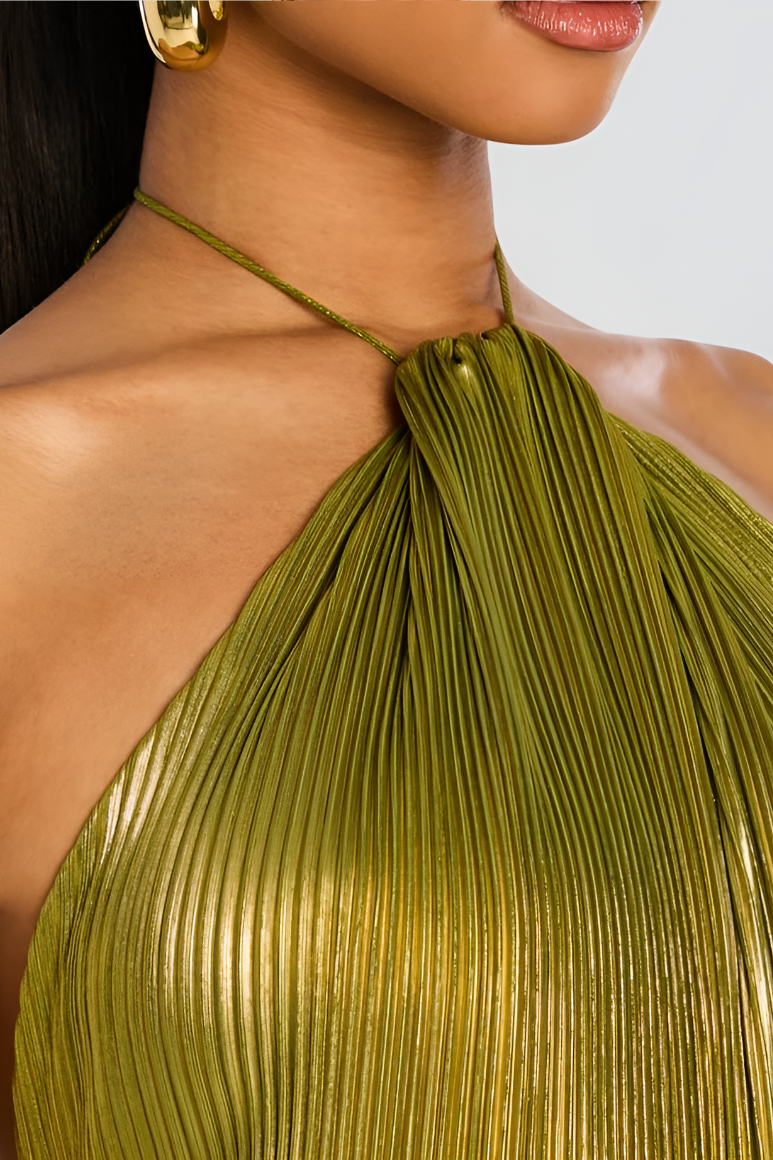 Sienna Women's Maxi Dress | Luminous Peridot, Halter Neckline, High Slit 2