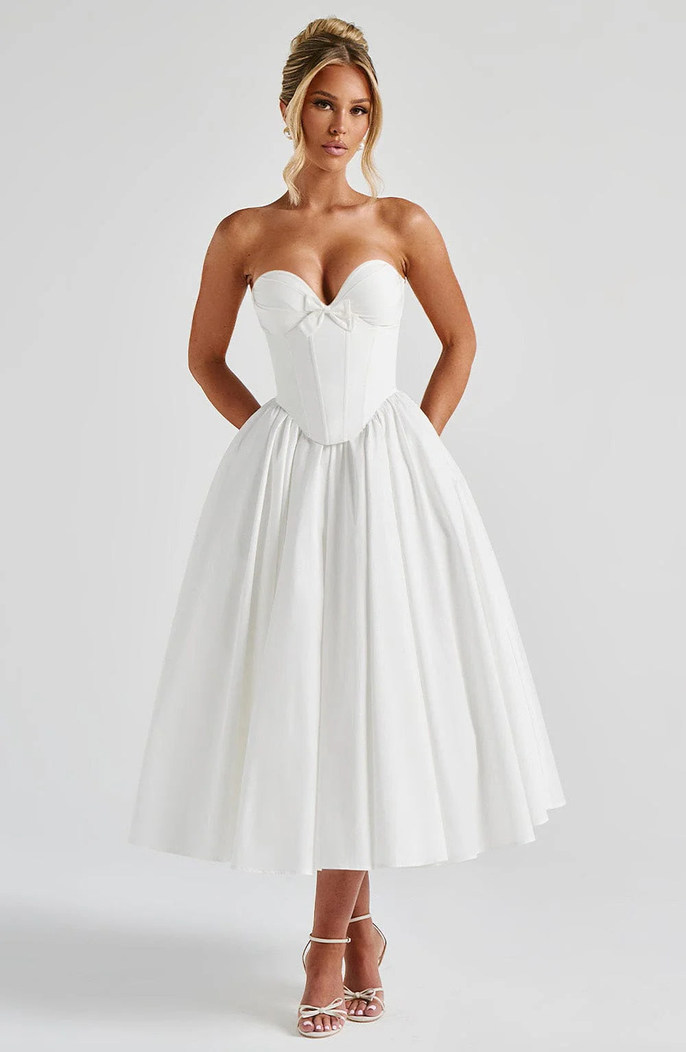 Sophie Women's Midi Dress | Corset Detailing, Elegant Full Skirt 7