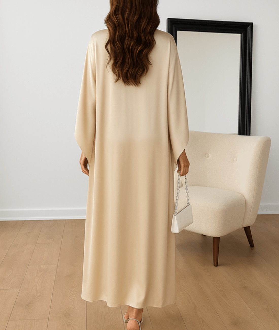 Tayma Women's Maxi Dress | Satin Blend, Elegant Cape Sleeves 1