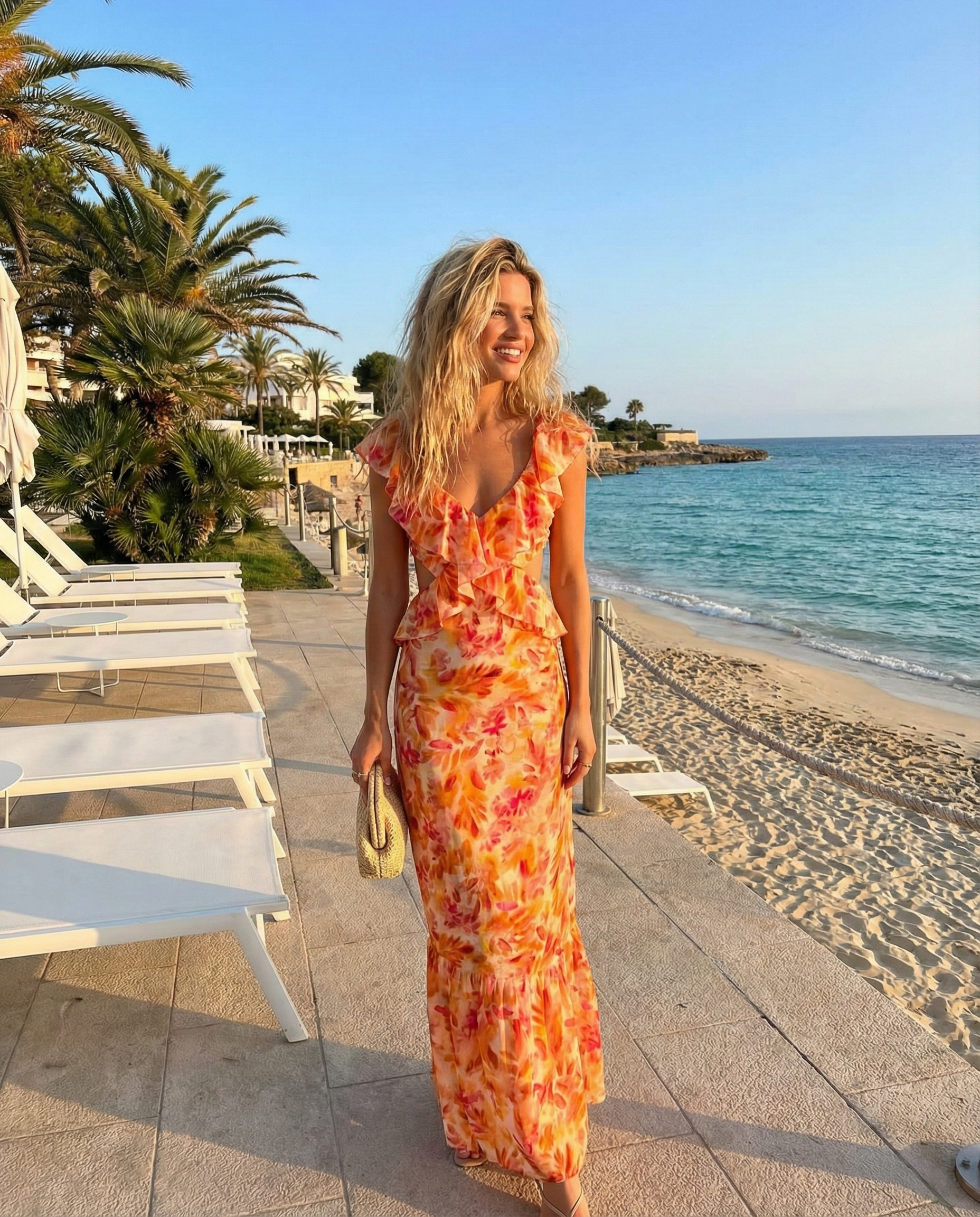 Tropical Sunset Women's Maxi Dress | Floral Ruffles, Lightweight Summer Style 2
