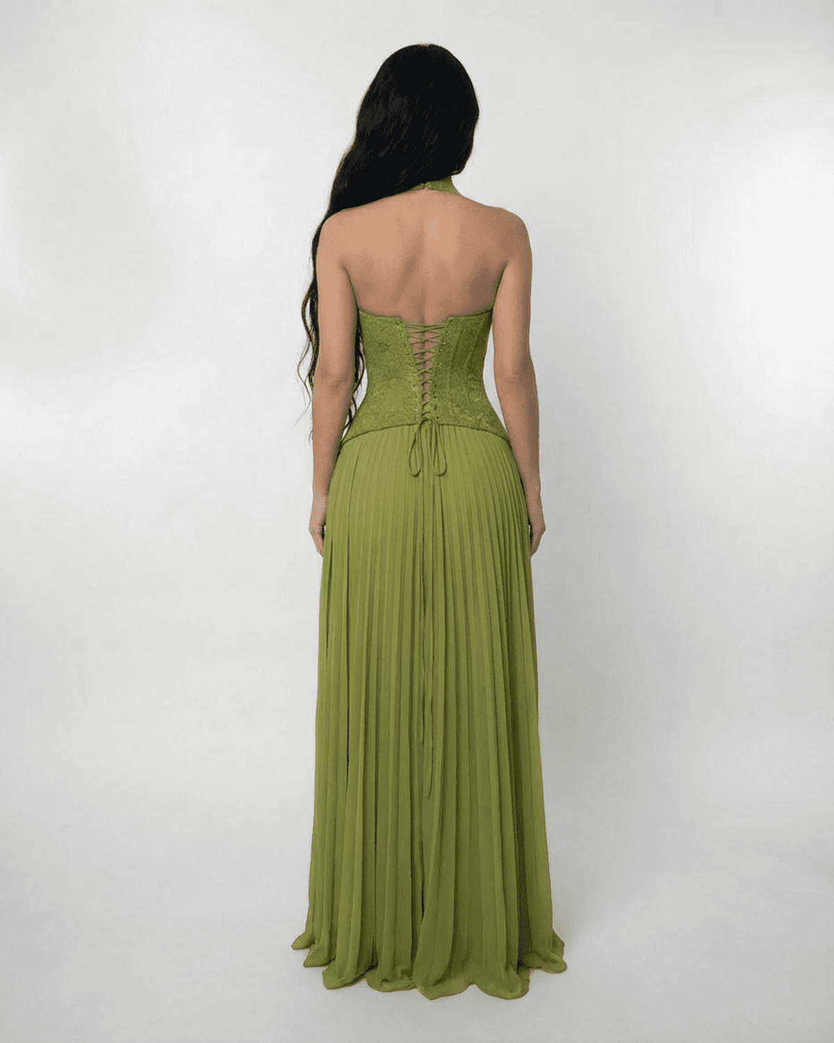 Vera Women's Maxi Dress | Lace Bodice, Olive Green, Formal 2