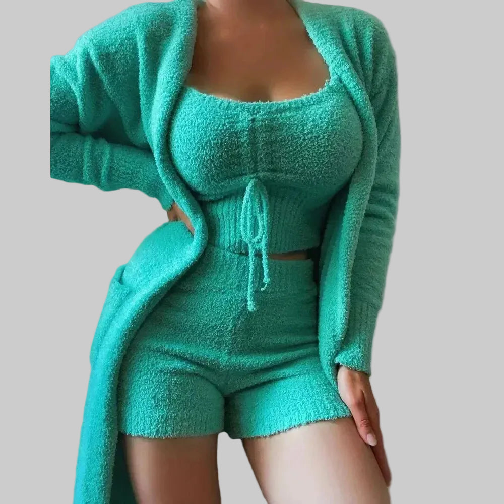 Vina Women's Fluffy PJs | Ultra-Soft Fleece Set with Cropped Top and Jacket 5