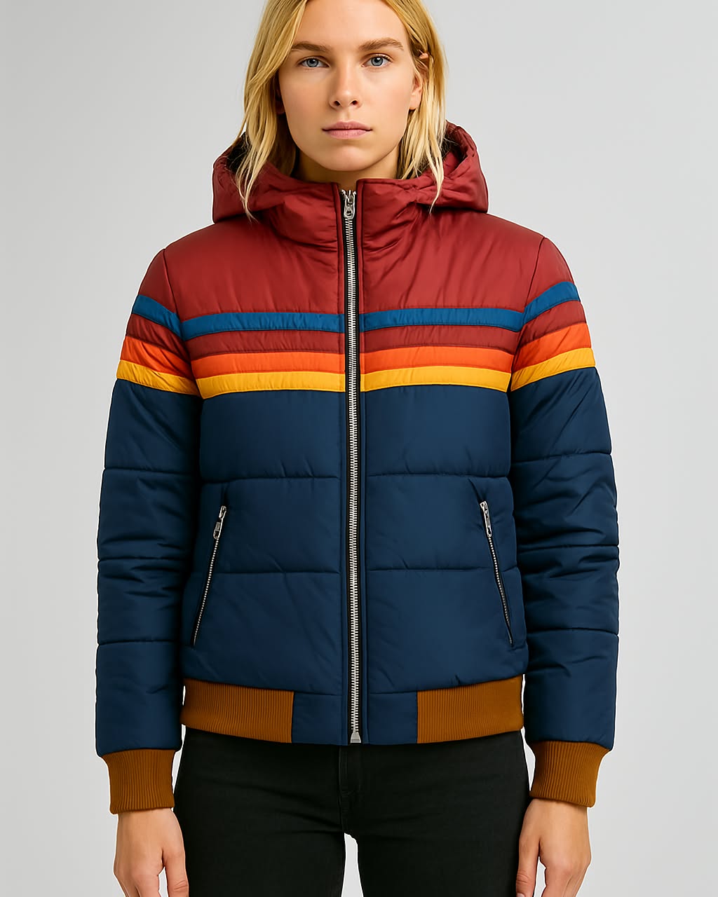 Wendy Women's Puffer Jacket | Hooded, Color Block Design, Insulated Winter Coat 0