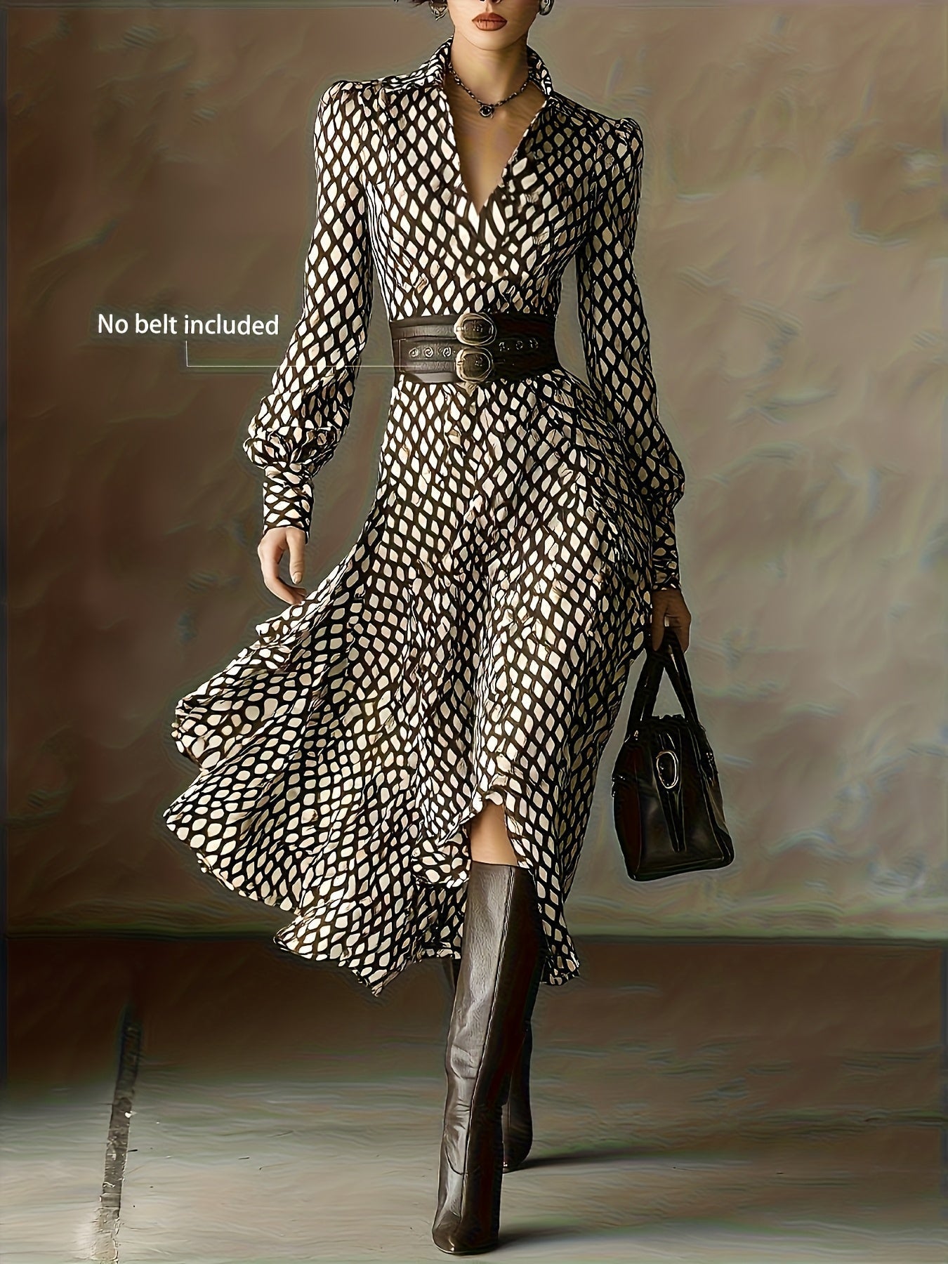 Zara Lizzy Women's Dress | Rhombus Print, Elegant Wedding Guest Dress 1