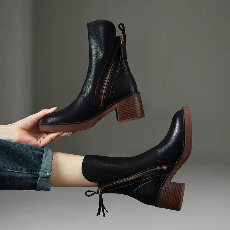Zara Women's Black Ankle Boots | Block Heel with Side Zipper 0