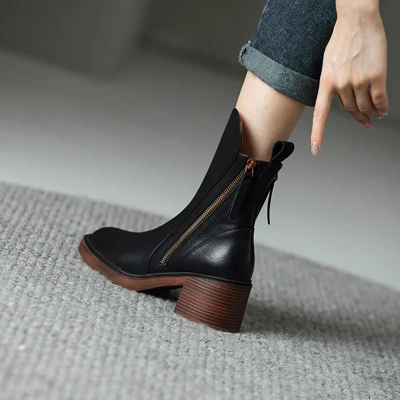 Zara Women's Black Ankle Boots | Block Heel with Side Zipper 1