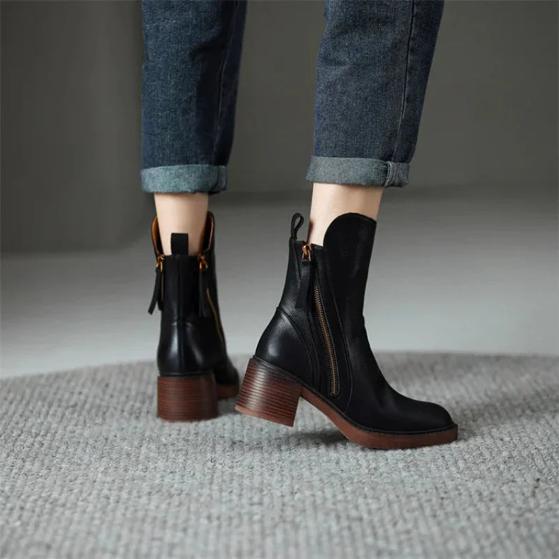 Zara Women's Black Ankle Boots | Block Heel with Side Zipper 2