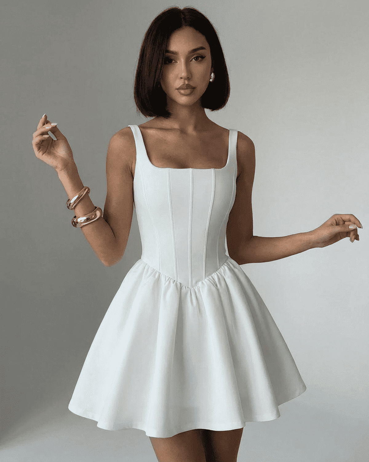 Alba Women's Mini Dress | Structured Corset Design, Pure White Cocktail Dress 0