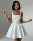 Alba Women's Mini Dress | Structured Corset Design, Pure White Cocktail Dress 0