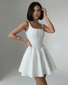 Alba Women's Mini Dress | Structured Corset Design, Pure White Cocktail Dress 1