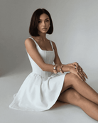 Alba Women's Mini Dress | Structured Corset Design, Pure White Cocktail Dress 4