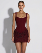Amara Women's Mini Dress | Corset-Style, Textured Skirt 0