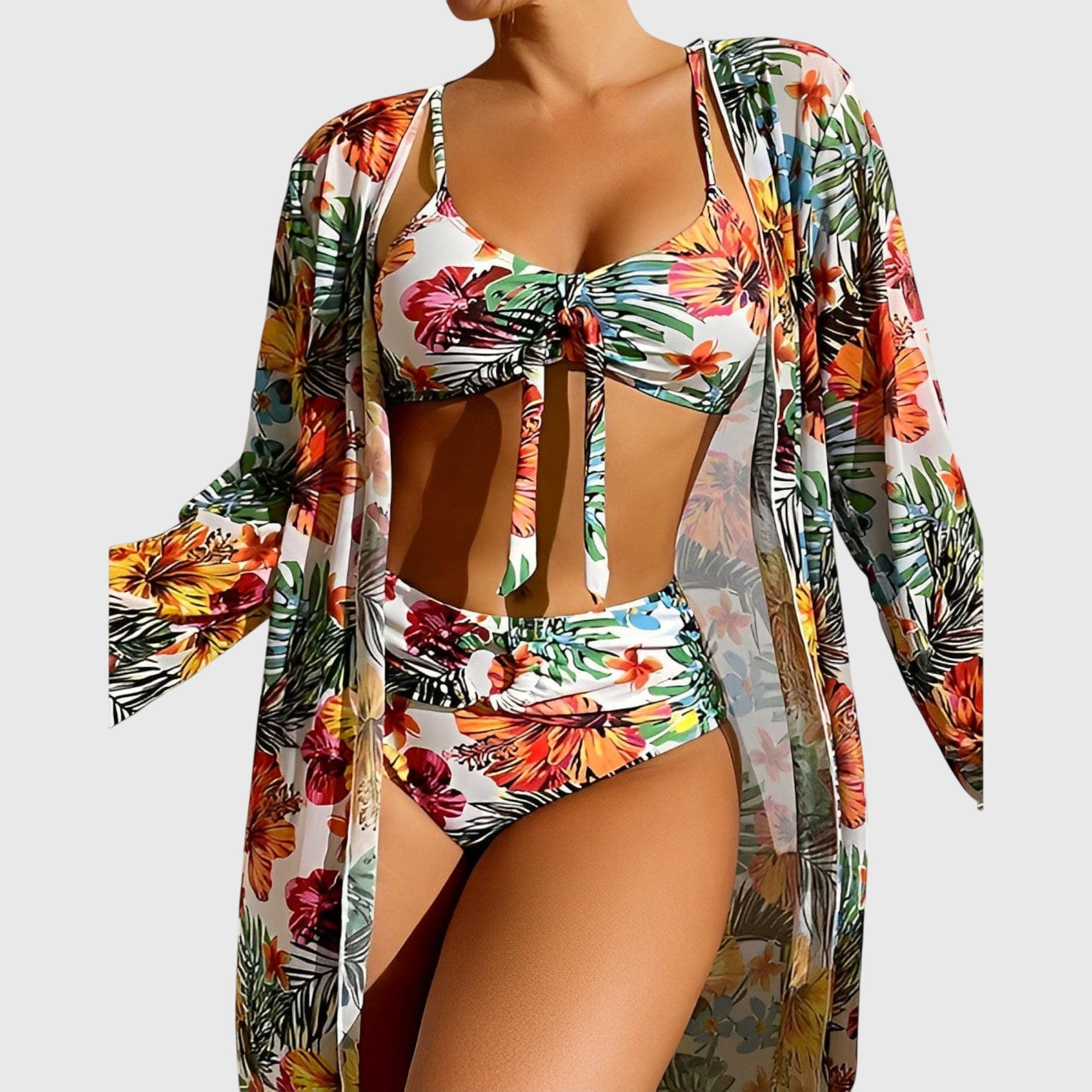 Ava Women's Bikini Set | High Waisted Tropical Print with Coordinated Cover-Up 0