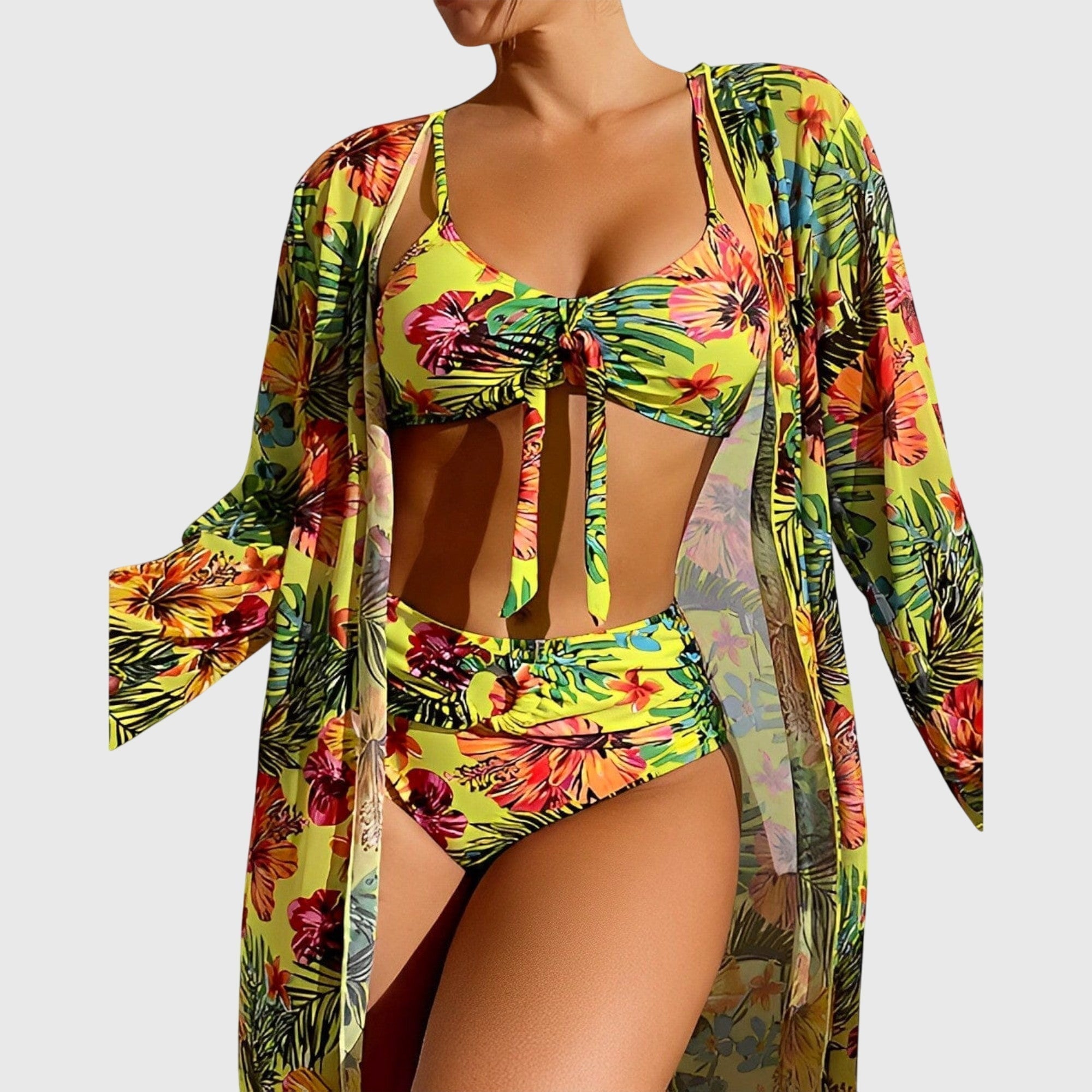 Ava Women's Bikini Set | High Waisted Tropical Print with Coordinated Cover-Up 1