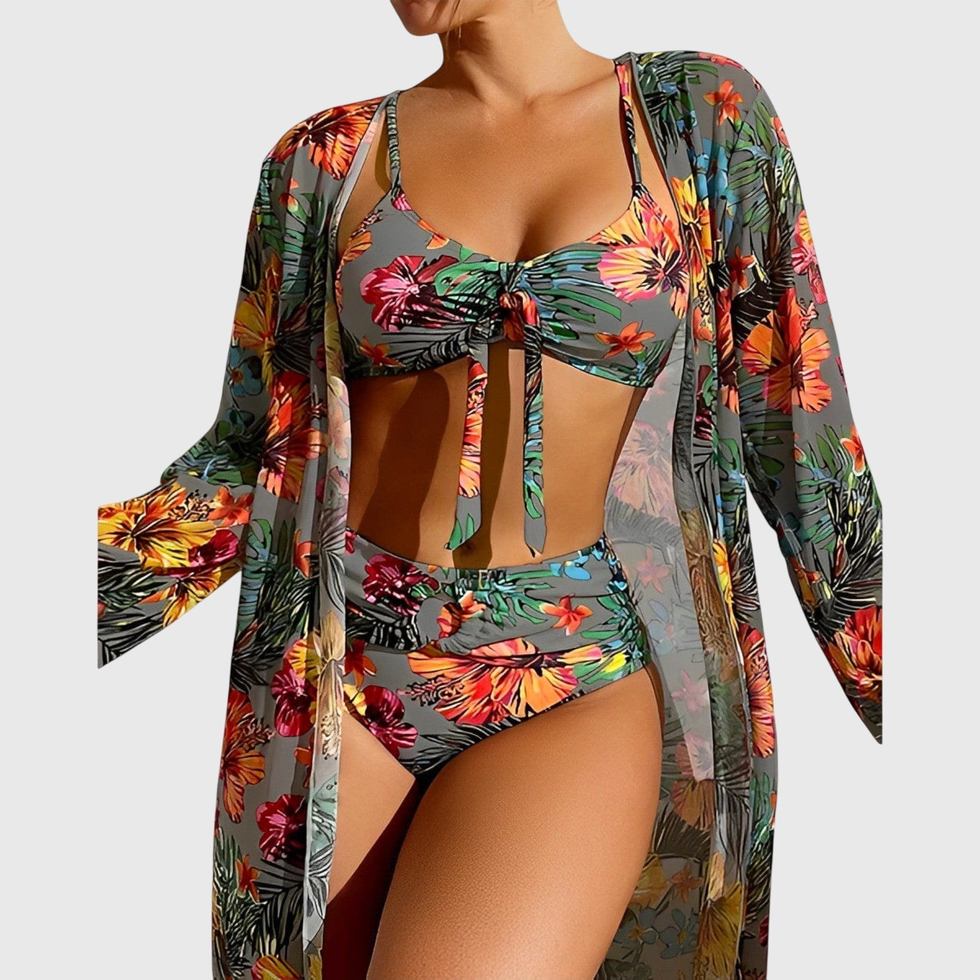 Ava Women's Bikini Set | High Waisted Tropical Print with Coordinated Cover-Up 2