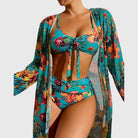 Ava Women's Bikini Set | High Waisted Tropical Print with Coordinated Cover-Up 3