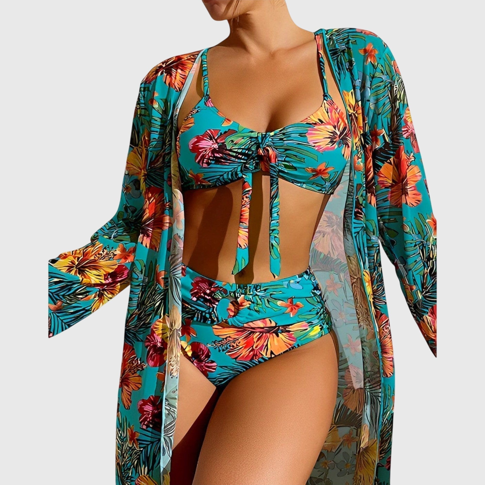 Ava Women's Bikini Set | High Waisted Tropical Print with Coordinated Cover-Up 3
