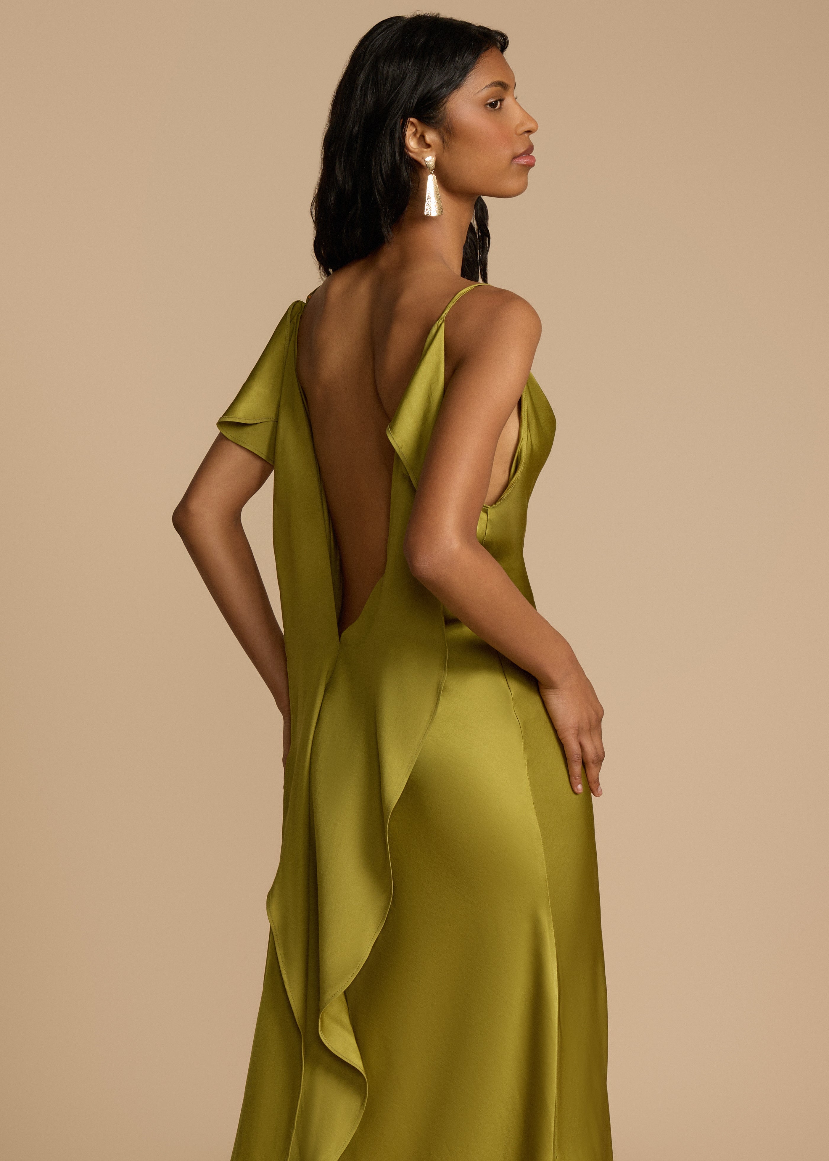 Ava Women's Cocktail Dress | Bold Pistachio Viscose, Thigh-High Slit 0