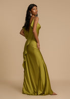 Ava Women's Cocktail Dress | Bold Pistachio Viscose, Thigh-High Slit 1