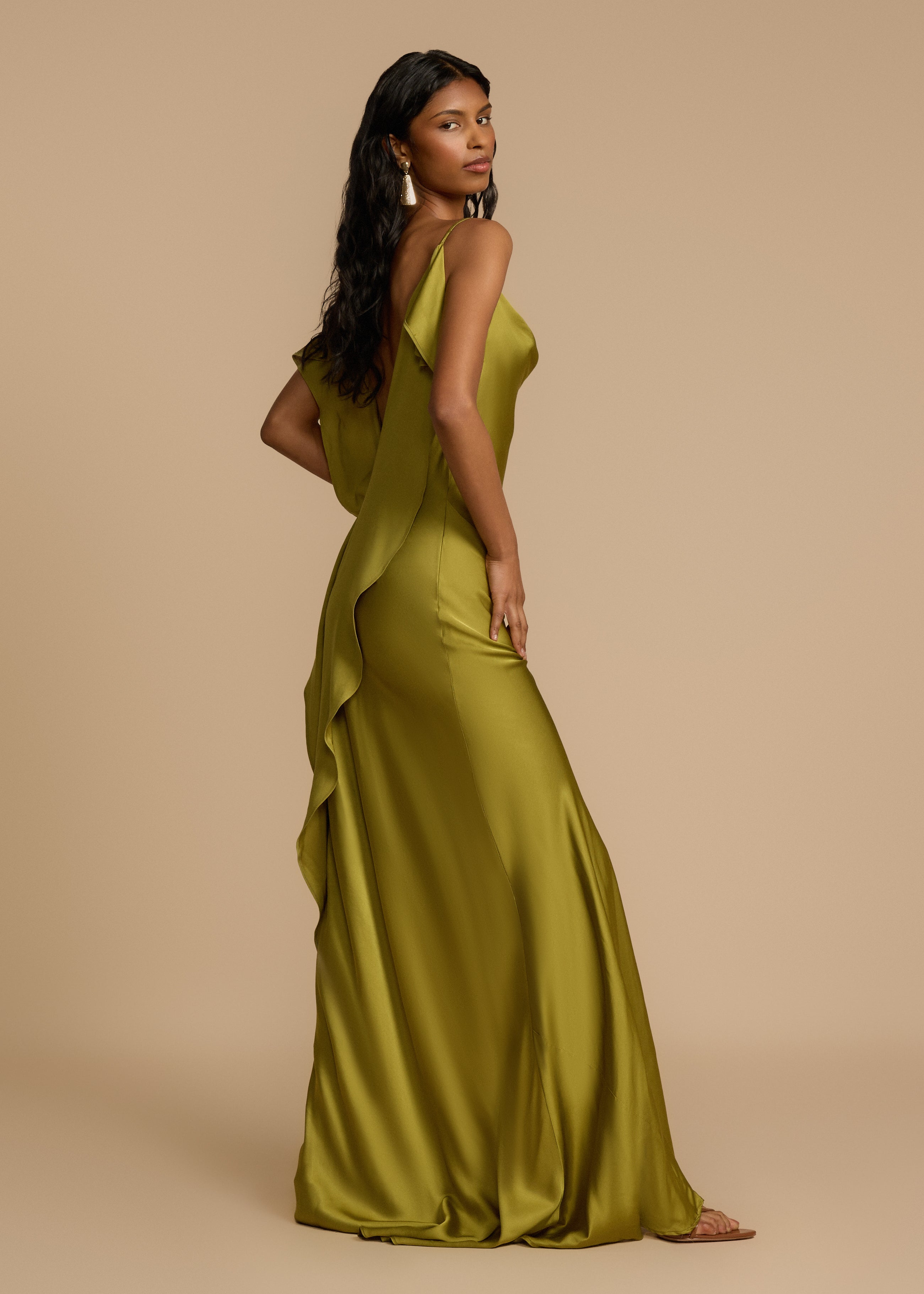 Ava Women's Cocktail Dress | Bold Pistachio Viscose, Thigh-High Slit 1