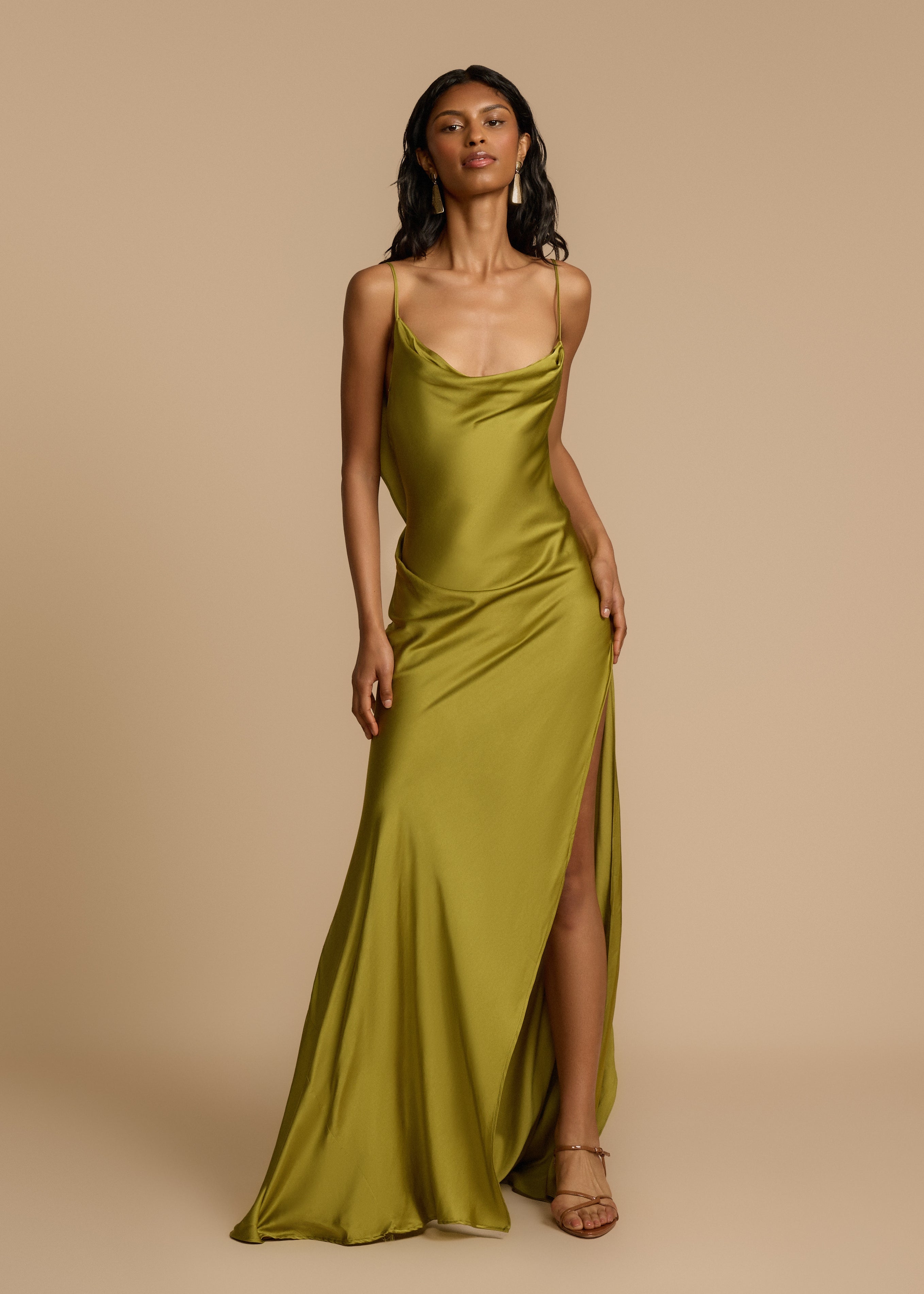Ava Women's Cocktail Dress | Bold Pistachio Viscose, Thigh-High Slit 2