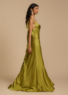 Ava Women's Cocktail Dress | Bold Pistachio Viscose, Thigh-High Slit 3