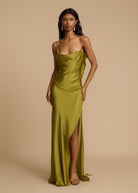 Ava Women's Cocktail Dress | Bold Pistachio Viscose, Thigh-High Slit 4
