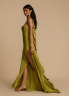 Ava Women's Cocktail Dress | Bold Pistachio Viscose, Thigh-High Slit 6