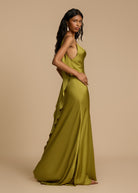 Ava Women's Cocktail Dress | Bold Pistachio Viscose, Thigh-High Slit 7