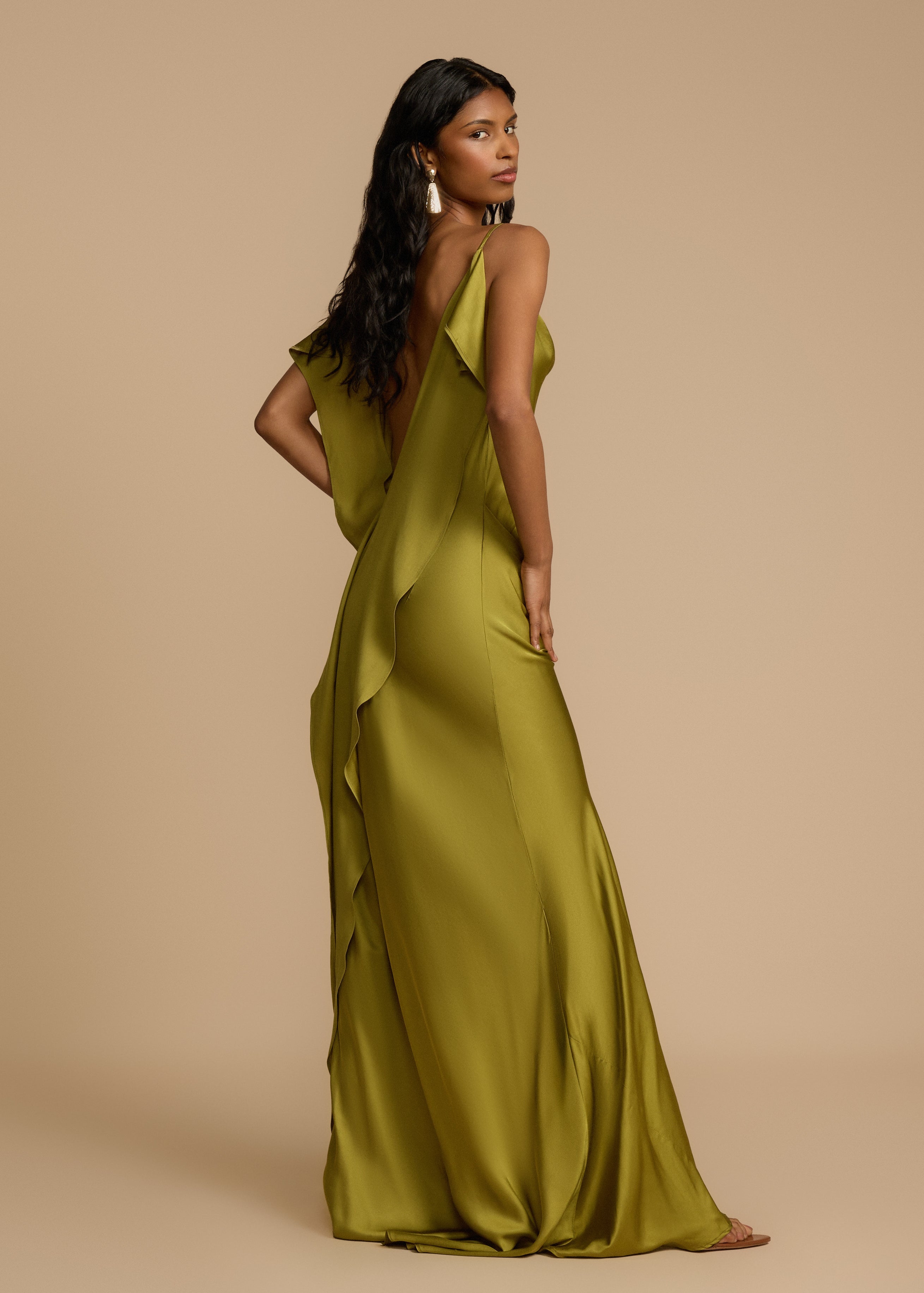 Ava Women's Cocktail Dress | Bold Pistachio Viscose, Thigh-High Slit 8