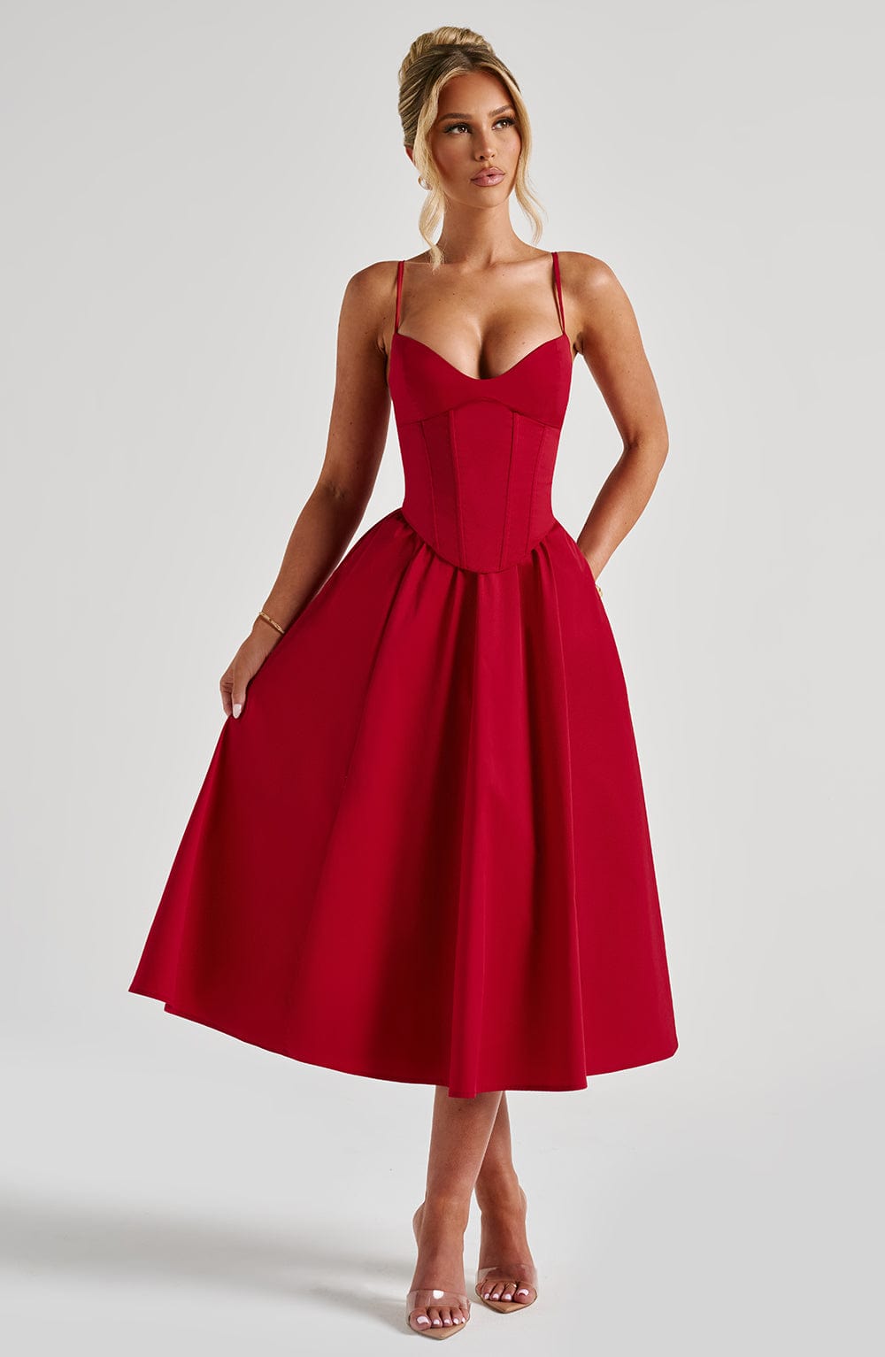 Ava Women's Midi Dress | Asymmetric Neckline, Side Split 0