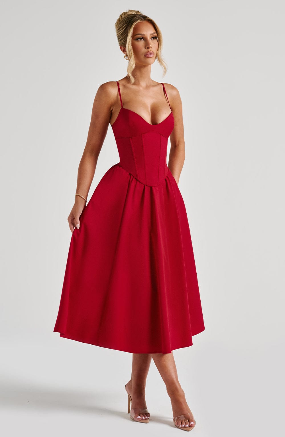 Ava Women's Midi Dress | Asymmetric Neckline, Side Split 3