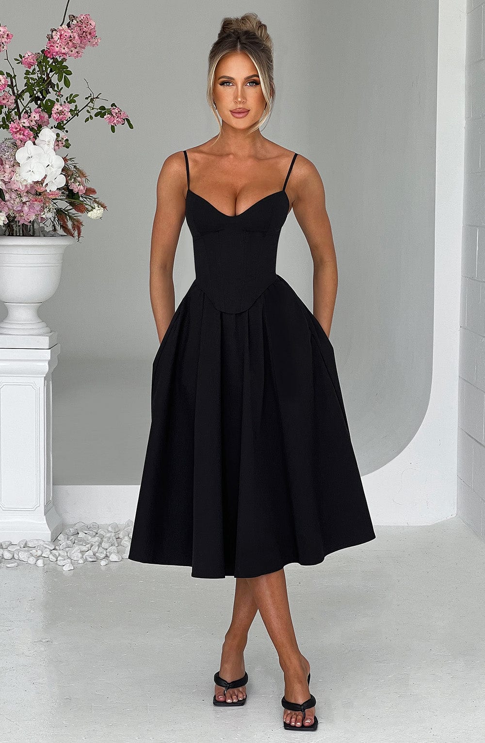 Ava Women's Midi Dress | Asymmetric Neckline, Side Split 4