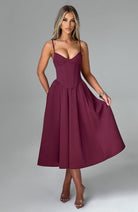 Ava Women's Midi Dress | Asymmetric Neckline, Side Split 9