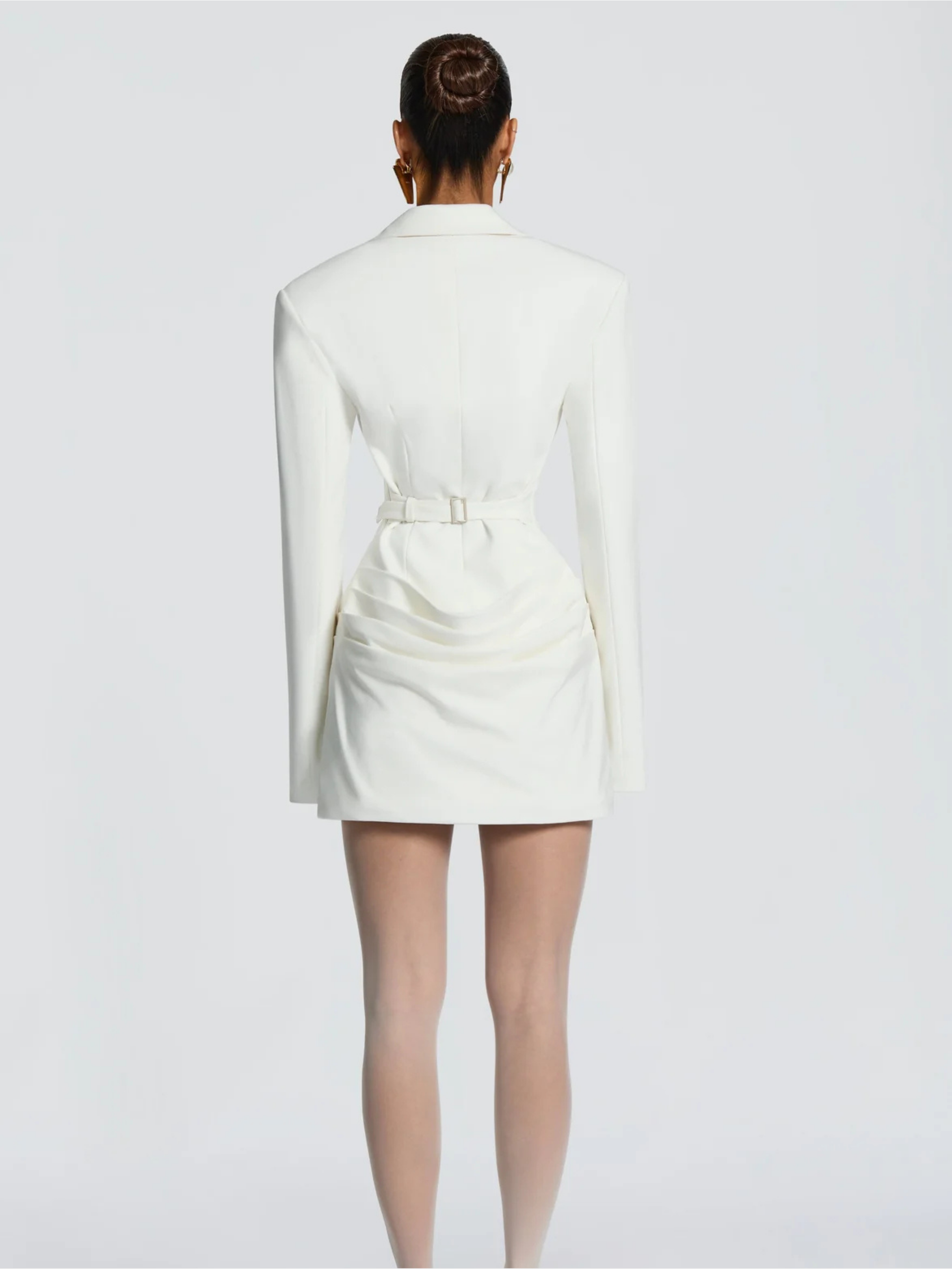 Ava Women's Mini Blazer Dress | Structured Crepe, Elegant White and Black Option 2
