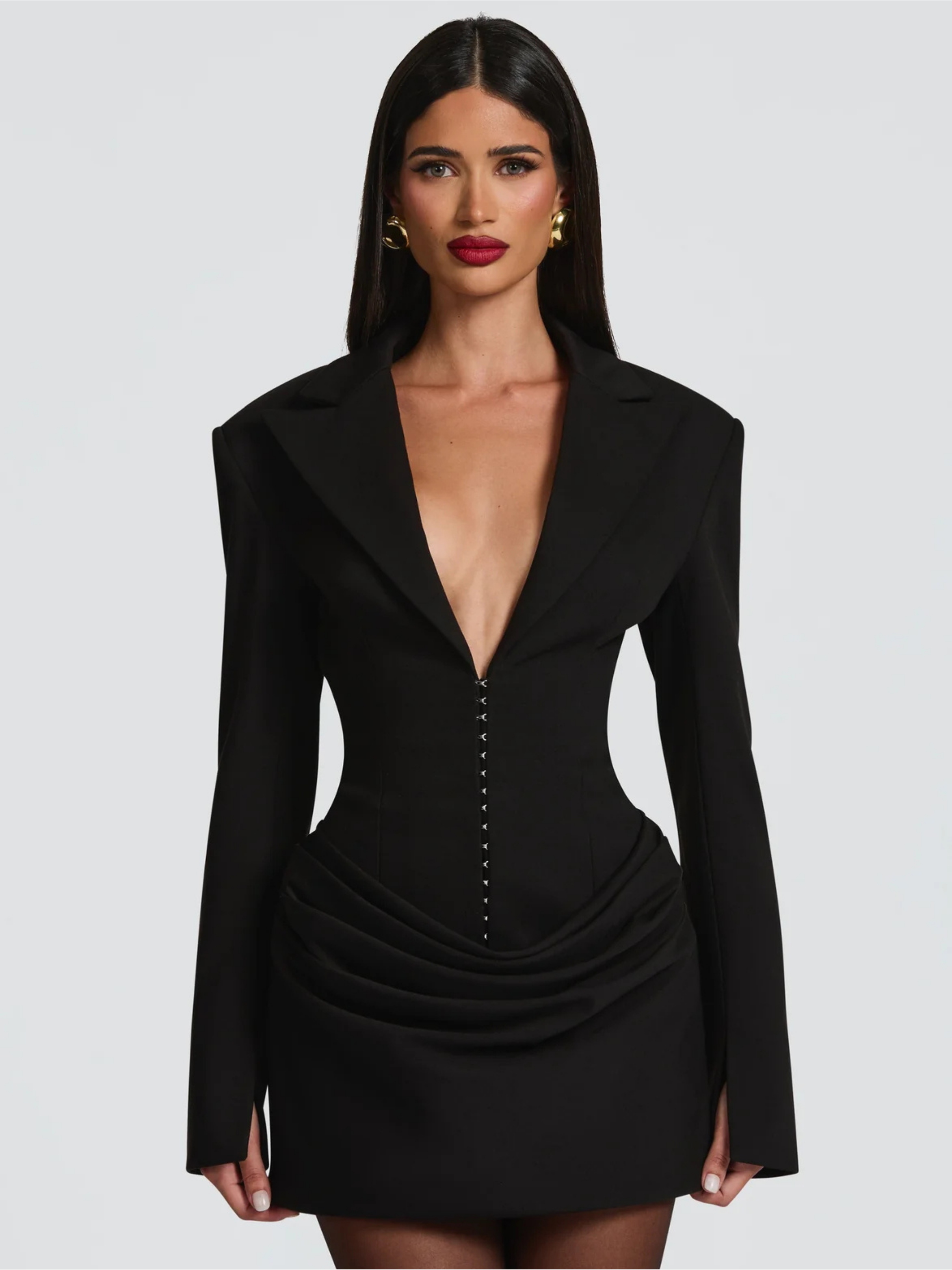 Ava Women's Mini Blazer Dress | Structured Crepe, Elegant White and Black Option 4