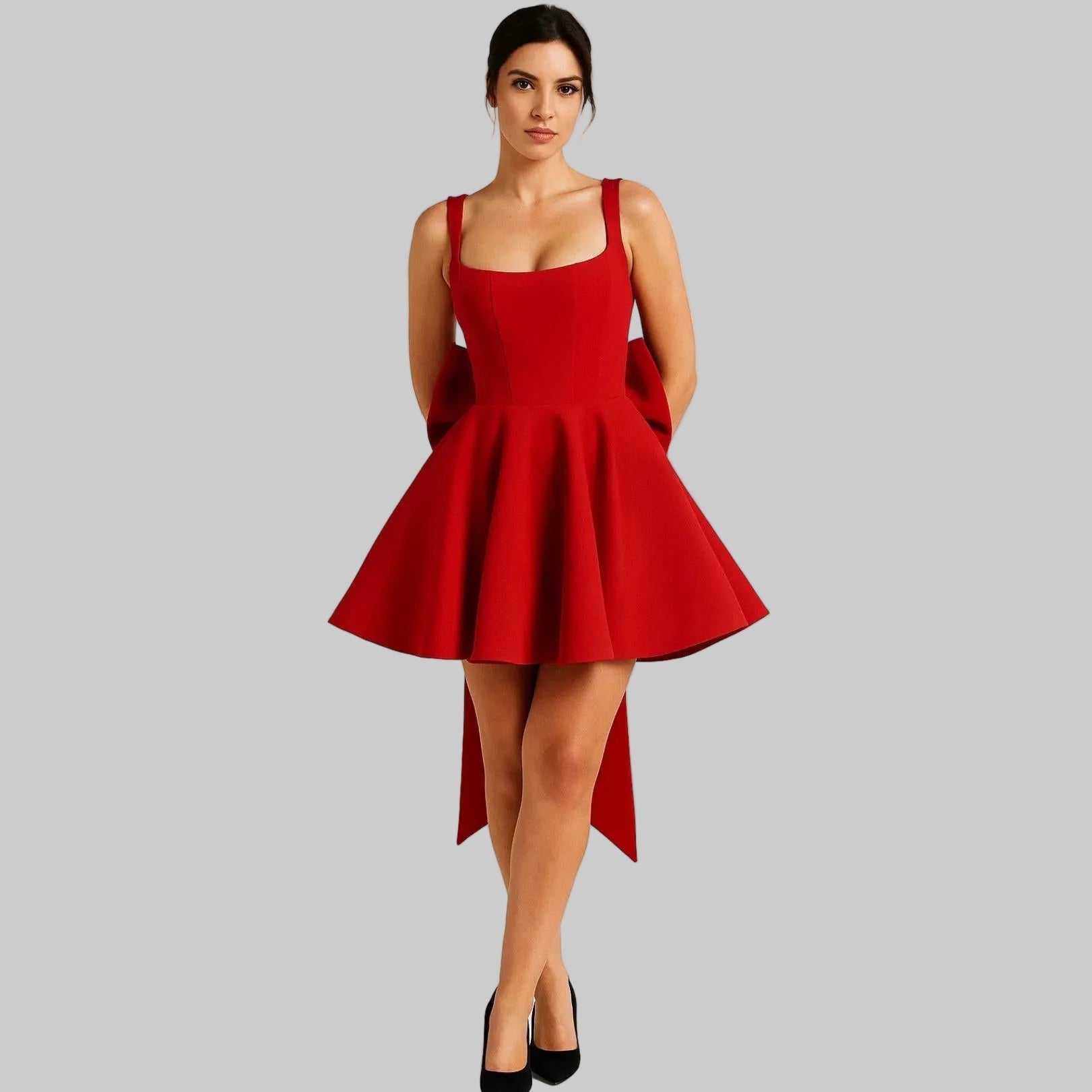 Ava Women's Wedding Guest Dress | Fitted Bodice with Flared Skirt, Oversized Bow 2