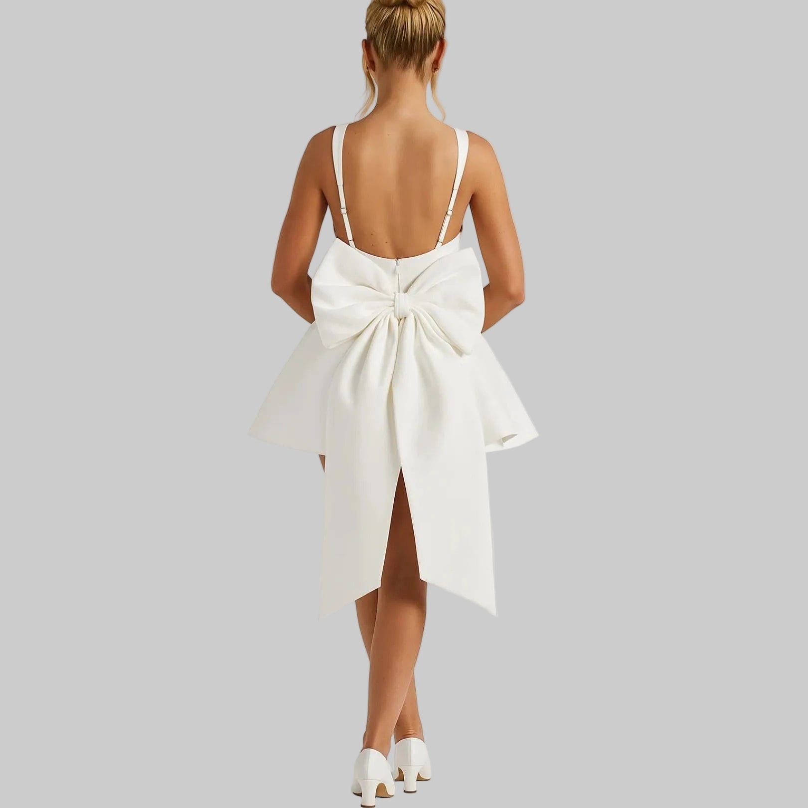 Ava Women's Wedding Guest Dress | Fitted Bodice with Flared Skirt, Oversized Bow 5