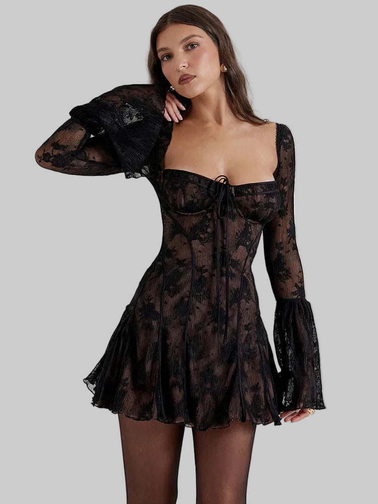 Ayla Women's Mini Dress | Sheer Lace, Romantic Cocktail Elegance 0