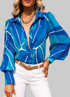 Bella Women's Blouse | Printed Long Sleeve Puff Sleeve Top 0