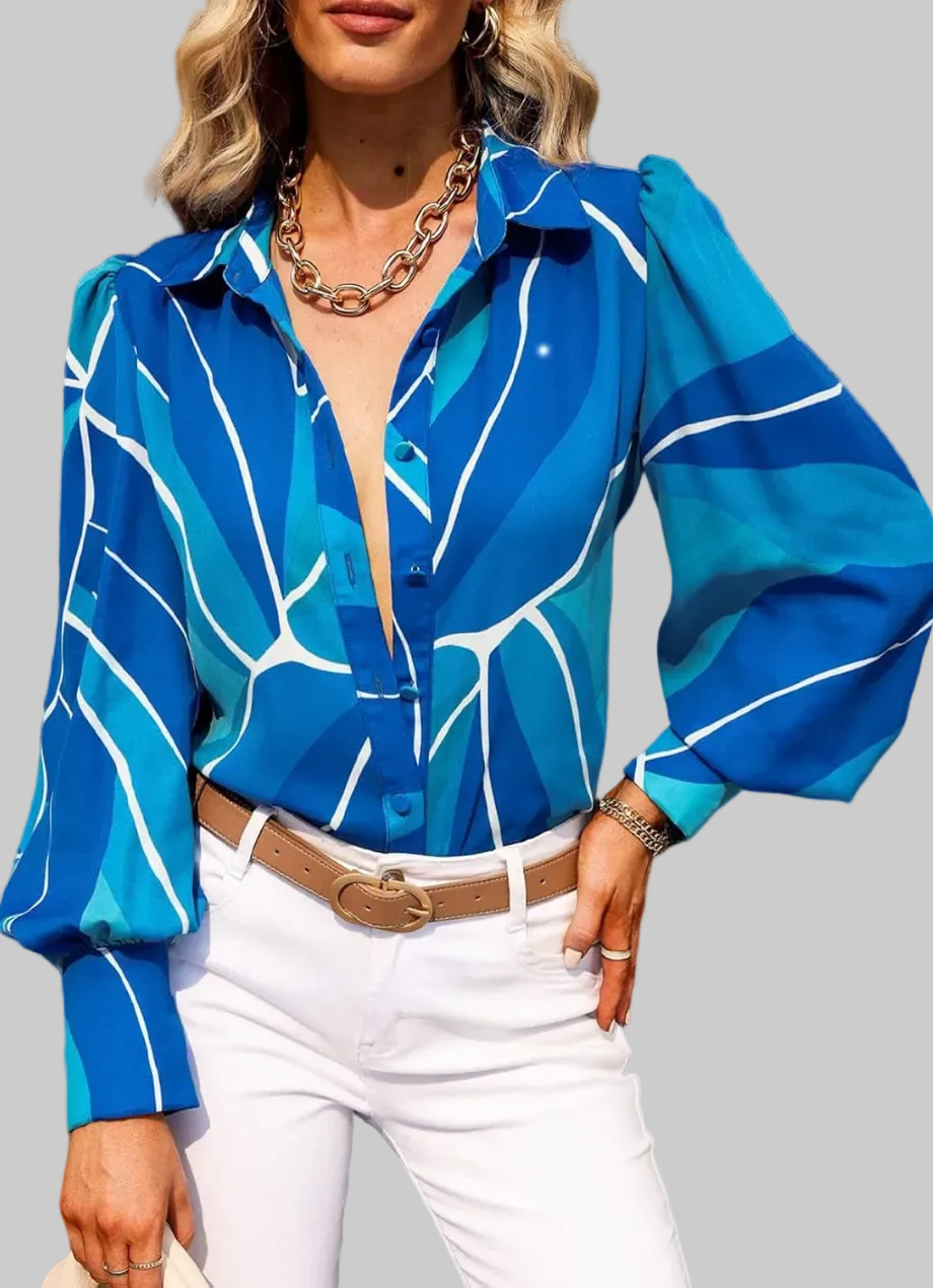 Bella Women's Blouse | Printed Long Sleeve Puff Sleeve Top 0