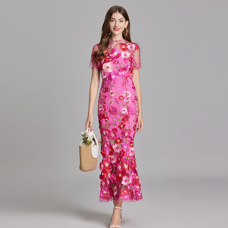 Bella Women's Midi Dress | Embroidered Floral Bodycon, Summer Ready 0