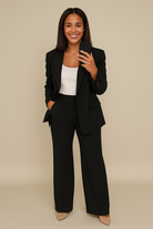 Bella Women's Suit | Structured Blazer and Wide-Leg Trousers, Textured Fabric 2