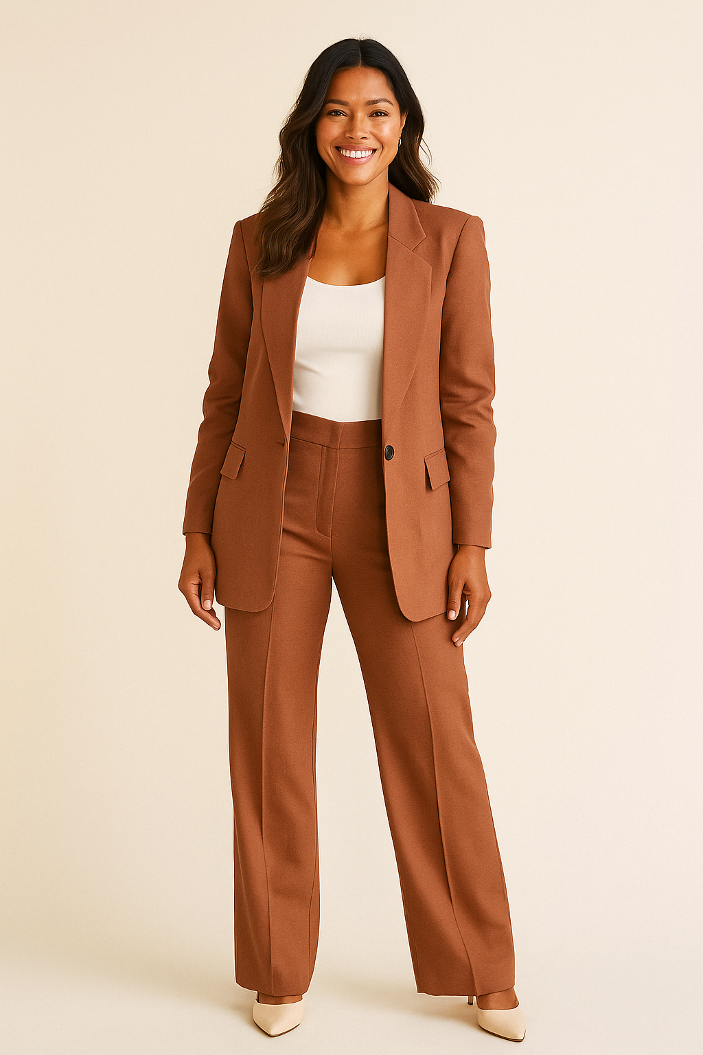 Bella Women's Suit | Structured Blazer and Wide-Leg Trousers, Textured Fabric 4