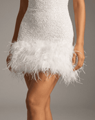 Brianna Women's Mini Dress | White Sequin Bodycon with Halter Neckline 3