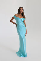 Bridget Women's Evening Gown | Silk Off-Shoulder Elegance 10