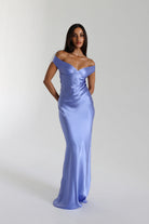 Bridget Women's Evening Gown | Silk Off-Shoulder Elegance 11